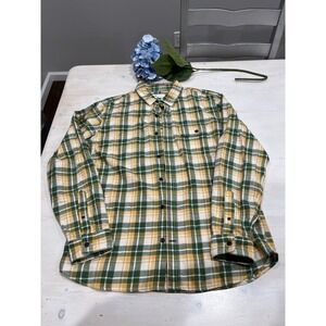 Gap‎ Flannel Shirt Plaid Button Up Long Sleeve Standard Fit Green Yellow L
